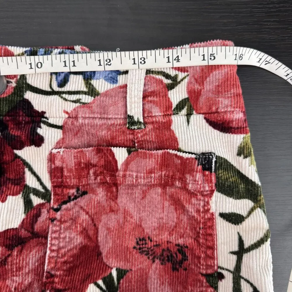 Anthropologie Maeve Colette Pants Womens 32 Floral Corduroy Crop Wide Leg Boho